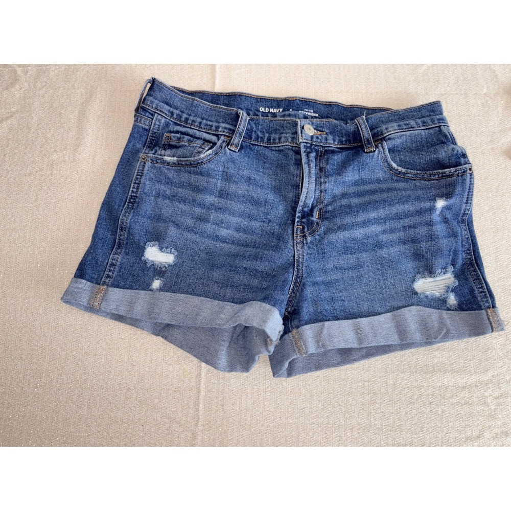Old Navy Boyfriend Shorts 6 Blue Excellent Distressed Mid-Rise Cuffed Denim